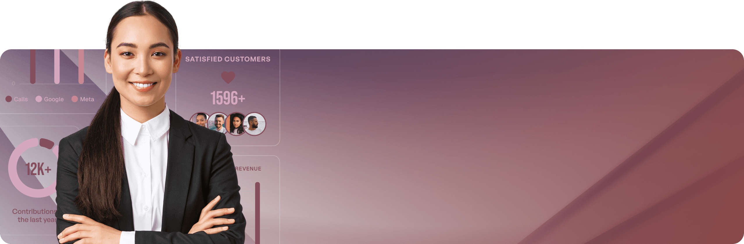Blue banner with metrics and employee