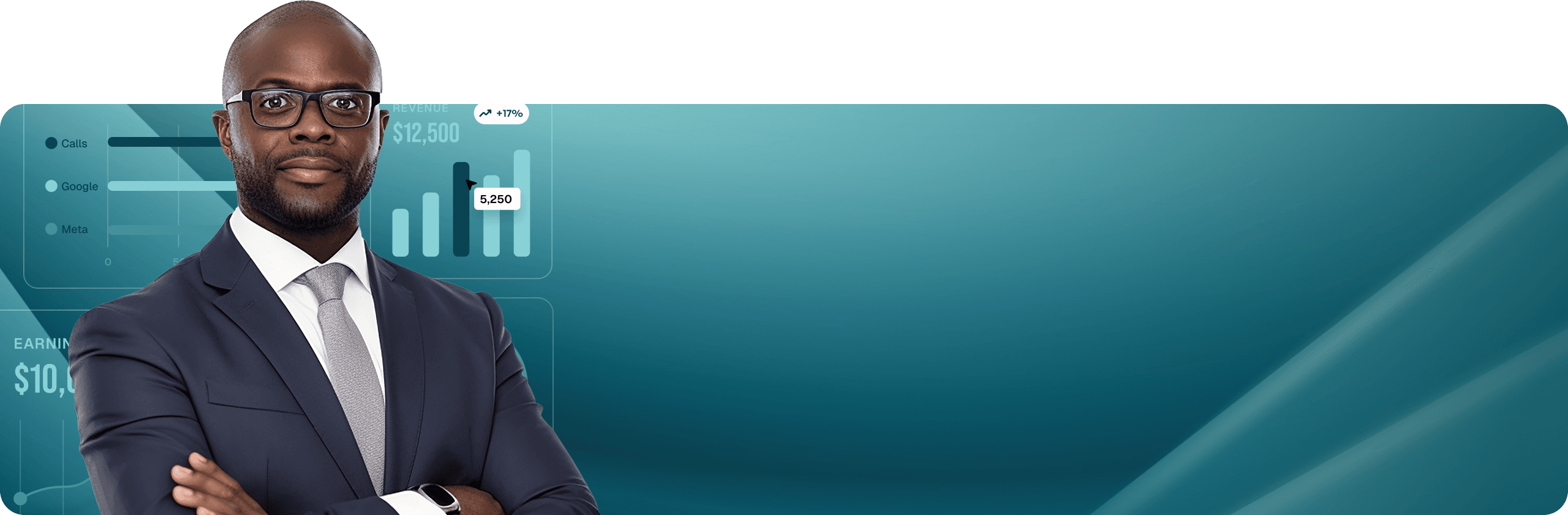 Blue banner with metrics and employee